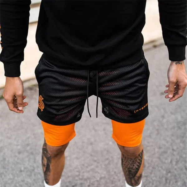 Shorts masculino corrida de fitness seco rápido, shorts de malha, calças curtas para musculação, 2 em 1, alta qualidade, verão - Image 3