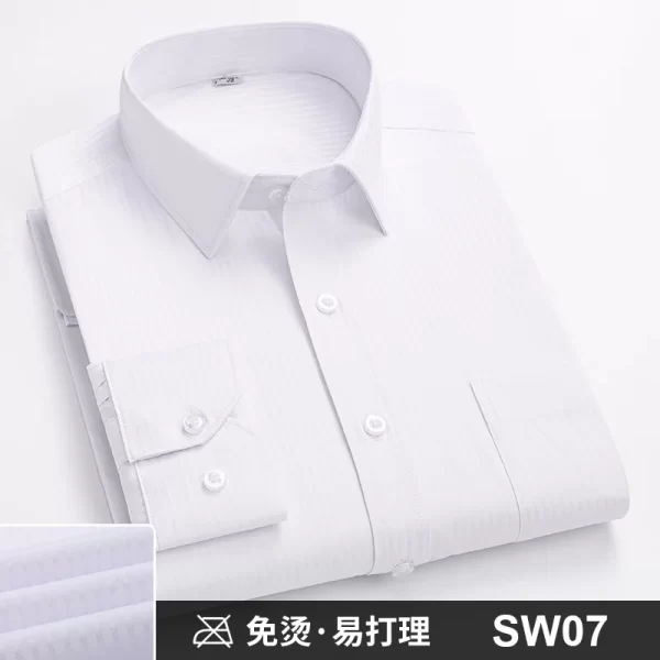 Camisas masculina formal de manga comprida, camisa de escritório extragrande, listrada de cor sólida, anti-rugas, sem engomar, camisas brancas de negócios, S ~ 8XL - Image 12