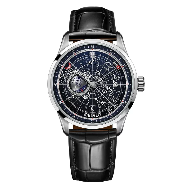 Relógio de pulso mecânico automático masculino, OBLVLO- marca top, impermeável, pulseira de couro, luminoso, estrela da terra, GC - Image 10