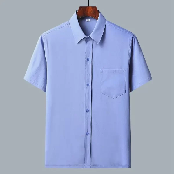 Camisas masculina casuais de seda gelo, gola baixa, tops soltos e confortáveis, manga curta sólida, moda empresarial, verão - Image 5