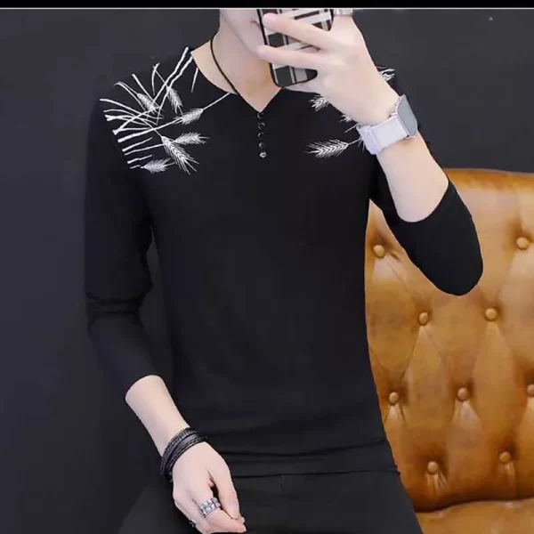 Camisetas masculina estampada em gola v, tops casuais soltos, roupas da moda coreana, primavera, verão, nova - Image 2