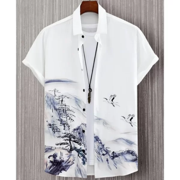 Camisas masculina, havaiana de grandes dimensões, simples, estampada em 3D, casual, top retrô, roupa solta, manga curta, conforto, moda verão - Image 2