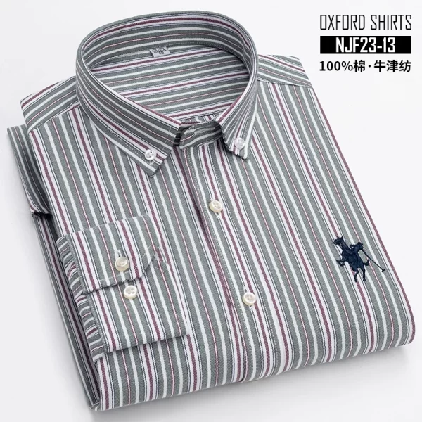 Camisas masculina listrada de manga comprida, tops lisos, roupas de escritório, 100% algodão, camisa completa, roupas casuais inteligentes. - Image 18
