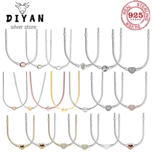 Colar feminino 925 Sterling Silver Equipado Cadeia Cobra, Charme Original, Acessórios de Alta Joalheria, Moda DIY.