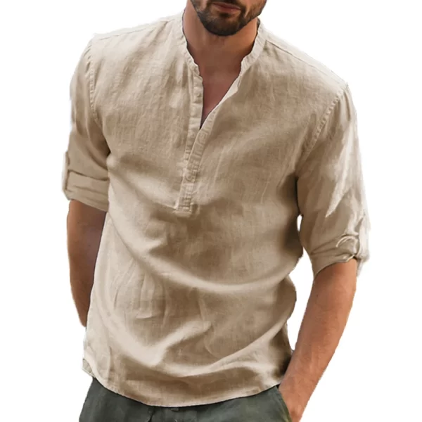 Camisa casual de linho algodão masculina, blusa solta, monocromática, manga longa, primavera, outono, blusas tamanho grande - Image 9