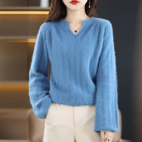 Suéter de malha com decote em v feminino 100% Mink Cashmere, pulôver macio, engroçado, novo, outono e inverno. - Image 4