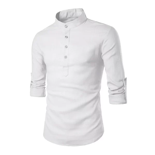 Camisa casual de linho algodão masculina, blusa solta, monocromática, manga longa, primavera, outono, blusas tamanho grande - Image 5