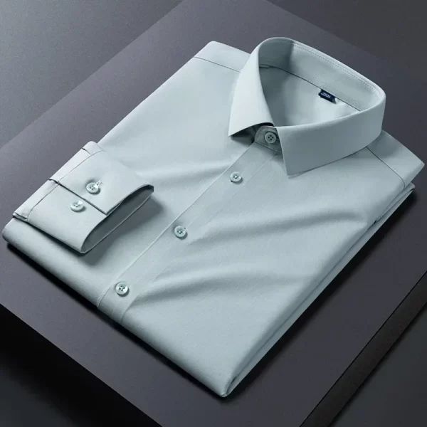 Camisas elásticas de manga comprida masculina, camisa branca, slim fit, anti-rugas, social, blusa de negócios. - Image 8