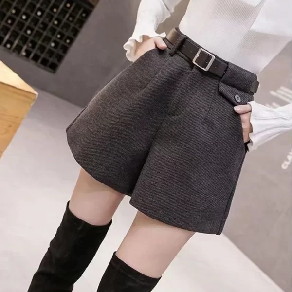 Shorts/Calção de cintura alta de lã monocromática feminino, calças largas, botões bolso, zíper, roupas de escritório, novo, outono, inverno - Image 5