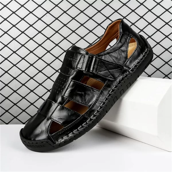 Sandália de couro liso antiderrapante masculina, sapato de praia romano, de caminhada suave, moda exterior, verão - Image 7