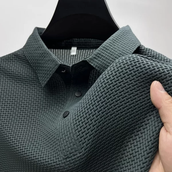 Camiseta de seda gelo de malha manga curta masculina, de verão fria,  polo de cor sólida, roupas masculinas, meia manga, gola - Image 4