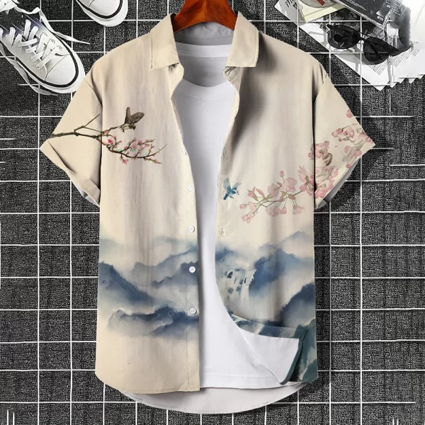 Camisas masculina, havaiana de grandes dimensões, simples, estampada em 3D, casual, top retrô, roupa solta, manga curta, conforto, moda verão - Image 23