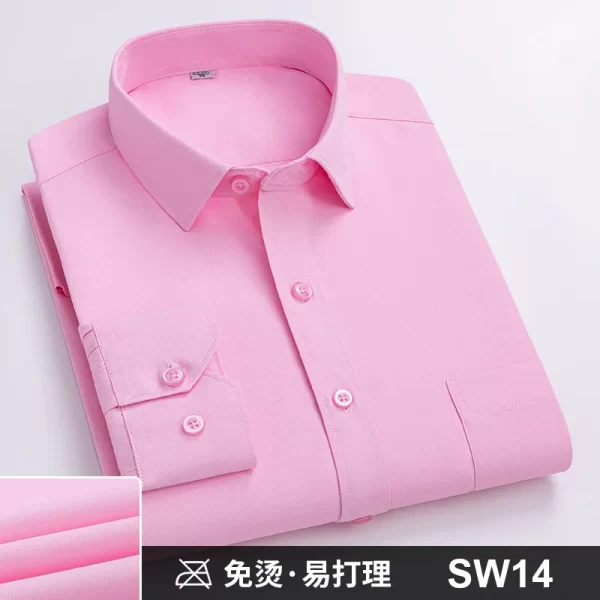 Camisas masculina formal de manga comprida, camisa de escritório extragrande, listrada de cor sólida, anti-rugas, sem engomar, camisas brancas de negócios, S ~ 8XL - Image 18