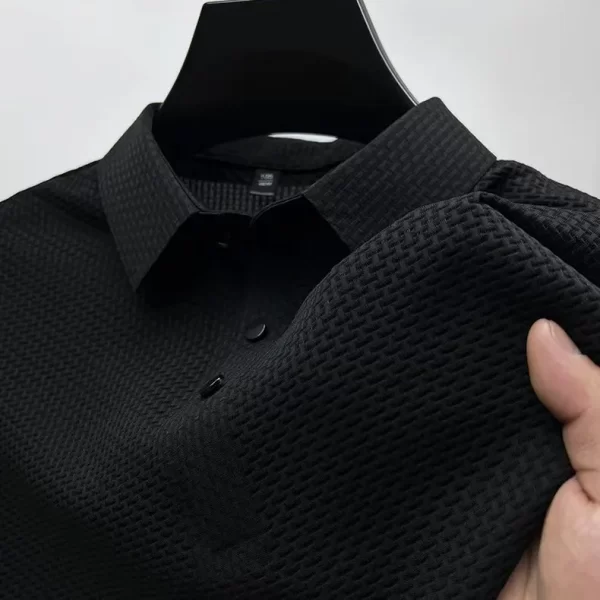 Camiseta de seda gelo de malha manga curta masculina, de verão fria,  polo de cor sólida, roupas masculinas, meia manga, gola - Image 6