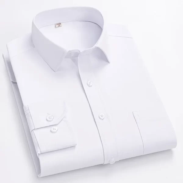 Camisas masculina formal de manga comprida, camisa de escritório extragrande, listrada de cor sólida, anti-rugas, sem engomar, camisas brancas de negócios, S ~ 8XL - Image 2