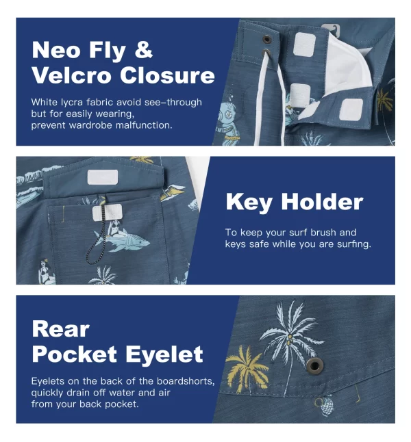 Shorts masculino, Surfcuz calções de prancha, secagem rápida, roupa de banho impresso praia esportes troncos verão surf 4 way estiramento boardshorts - Image 4