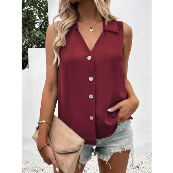 Camisas feminina soltas sem mangas, blusas grandes, top feminino elegante, monocromático, casual e elegante, verão. - Image 5