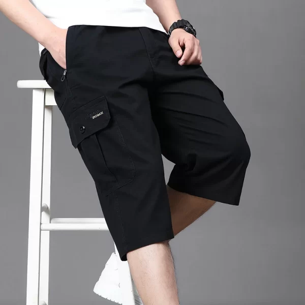 Bermuda casual reta masculina, monocromática, calça de joelho, monocromática, bolsos, emendados, estilo safari, uso diáriio, roupas da moda, verão. - Image 4