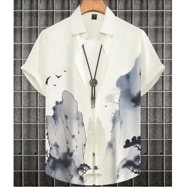 Camisas masculina, havaiana de grandes dimensões, simples, estampada em 3D, casual, top retrô, roupa solta, manga curta, conforto, moda verão - Image 19