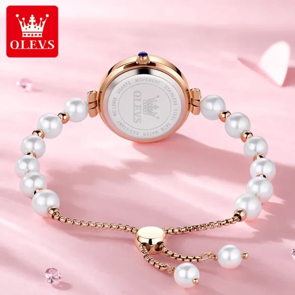 Relógio de pulso, quartzo, feminino, impermeável, OLEVS-Relógio, pulseira de corrente pérola, embutimento de diamantes na moda, estudante, marca original, moda popular - Image 2