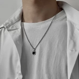 Colar masculino, Tide marca rua dança hip-hop preto quadrado pingente colar personalidade simples colar de aço inoxidável acessórios