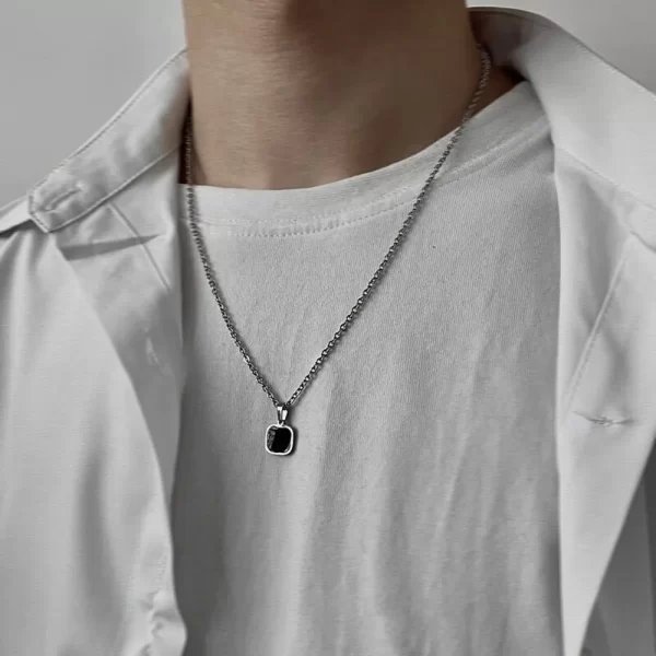 Colar masculino, Tide marca rua dança hip-hop preto quadrado pingente colar personalidade simples colar de aço inoxidável acessórios