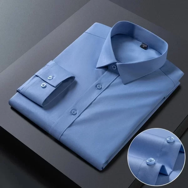 Camisas elásticas de manga comprida masculina, camisa branca, slim fit, anti-rugas, social, blusa de negócios. - Image 19