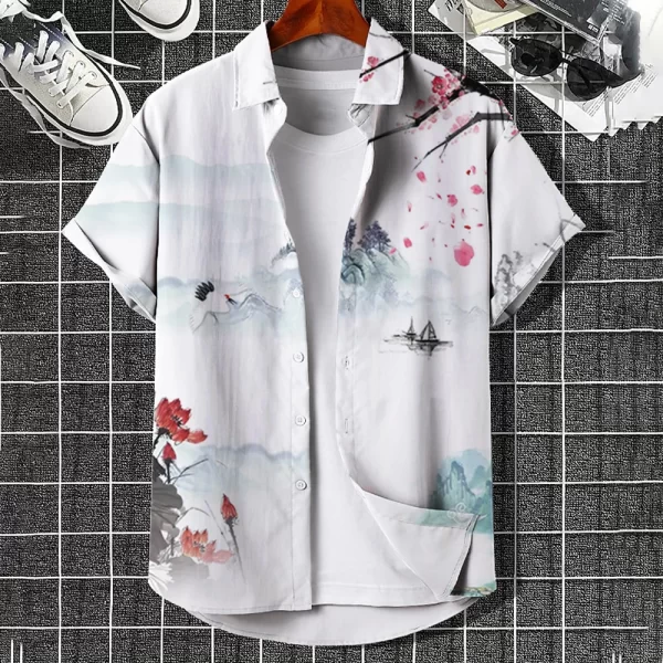Camisas masculina, havaiana de grandes dimensões, simples, estampada em 3D, casual, top retrô, roupa solta, manga curta, conforto, moda verão - Image 13
