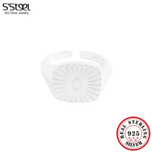 Anel de prata ajustável feminino, S'STEEL 925, Quadrados, Promessa de Luxo, Produtos Acessórios Jóias.