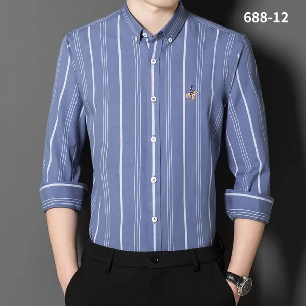Camisa de manga comprida Oxford Stripes masculina, Clássica, Versátil, Algodão, Casual, Social Fashion, Quatro Estações - Image 15