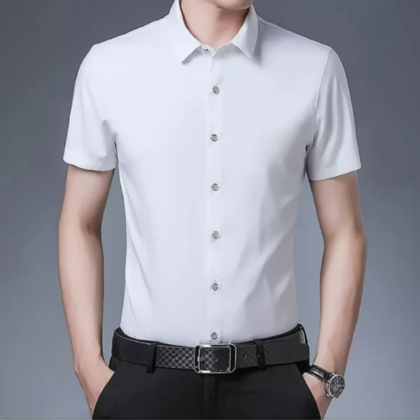 Camisas masculina monocromáticas, manga curta versátil, tops finos, de rua, escritório, trabalho, moda social, verão - Image 7