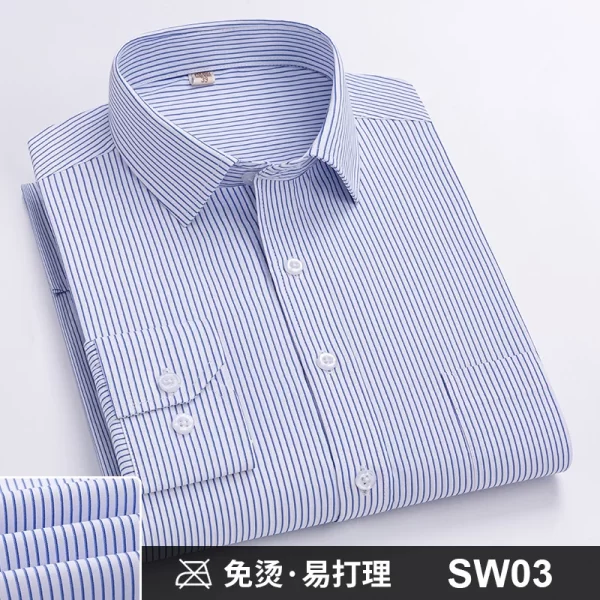 Camisas masculina formal de manga comprida, camisa de escritório extragrande, listrada de cor sólida, anti-rugas, sem engomar, camisas brancas de negócios, S ~ 8XL - Image 9