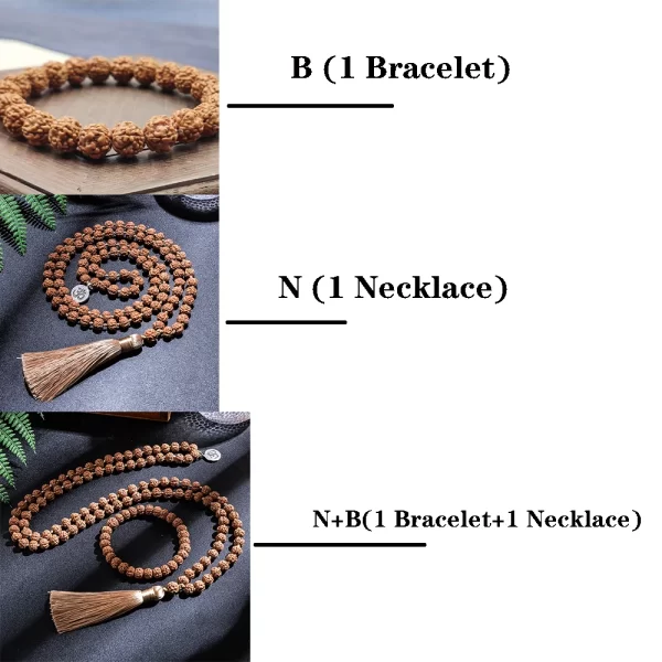 Colar/pulseira feminino (conjunto), 7-8mm original rudraksha frisado atado japamala, meditação yoga bênção jóias 108 mala rosário - Image 2