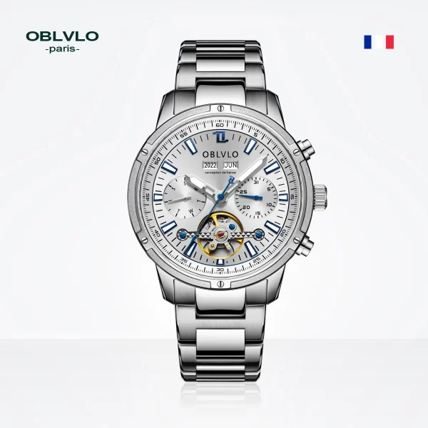 Relógio de pulso automático masculino, Oblvlo, de aço tourbillon, super luminosa relógios à prova d água CM-T - Image 9