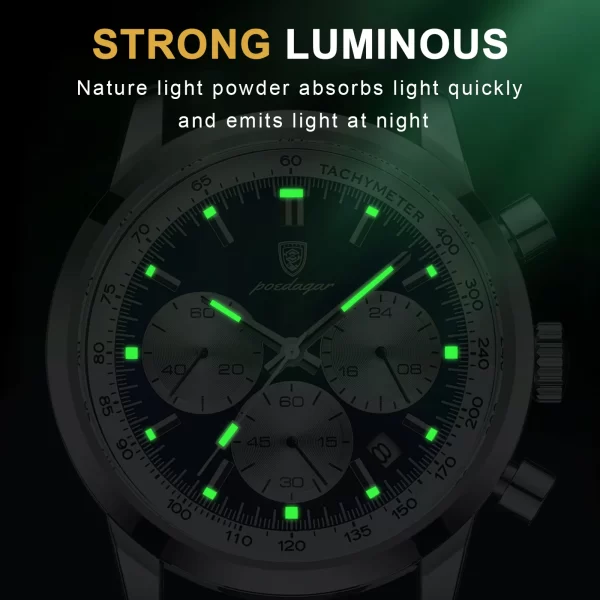 Relógio de pulso masculino quartzo couro impermeável POEDAGAR, cronógrafo luminoso, relógio de pulso luxo, relógio casual de alta qualidade - Image 3