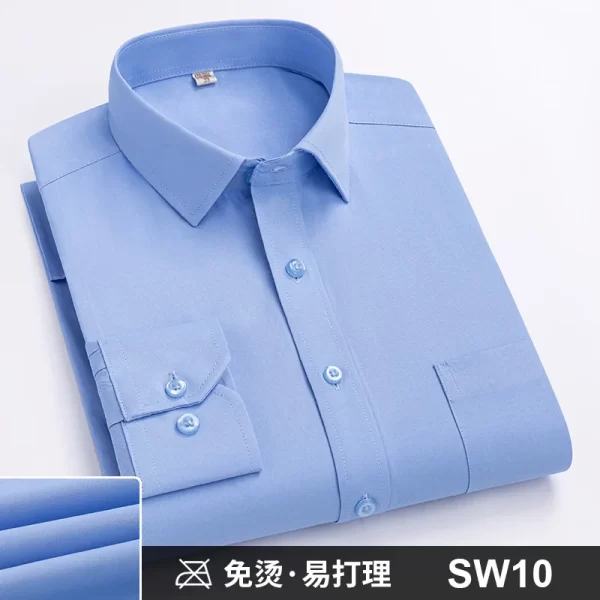 Camisas masculina formal de manga comprida, camisa de escritório extragrande, listrada de cor sólida, anti-rugas, sem engomar, camisas brancas de negócios, S ~ 8XL - Image 14