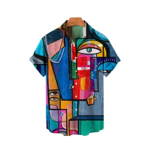 Camisas masculina de manga curta estilo havaiano, blusa solta e respirável, tendência de praia fresca, impressa em 3D, elegante, casual.