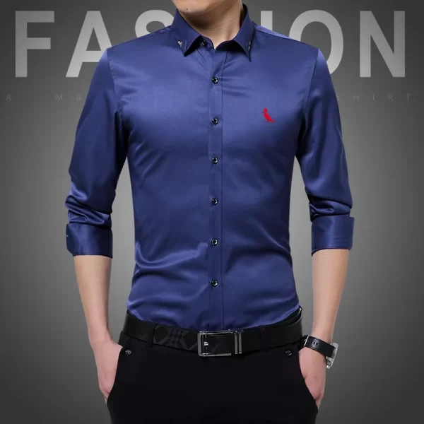 Camisas masculina elásticas bordadas manga longa, camisas casuais de negócios, marca da moda, nova, outono - Image 18