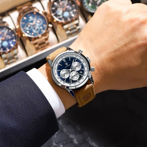 Relógio de pulso masculino quartzo couro impermeável POEDAGAR, cronógrafo luminoso, relógio de pulso luxo, relógio casual de alta qualidade - Image 4