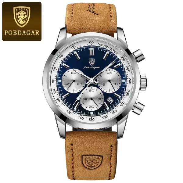 Relógio de pulso masculino quartzo couro impermeável POEDAGAR, cronógrafo luminoso, relógio de pulso luxo, relógio casual de alta qualidade - Image 7