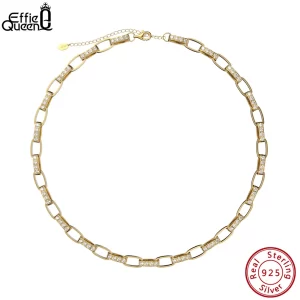 Colar de corrente cubana unissex, Effie Queen 14K Banhado A Ouro Italiano 3.0mm Punk, Moda Cubic Zirconia Gargantilha Cadeia Jóias SN312