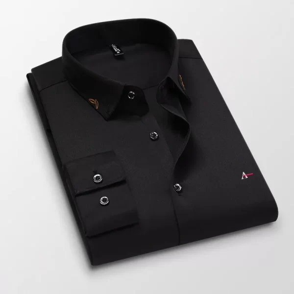Camisas masculina elásticas bordadas manga longa, camisas casuais de negócios, marca da moda, nova, outono - Image 9