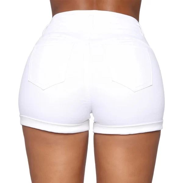 Shorts jeans feminino de cintura alta, Liooil-shorts, algodão, elástico, casual, com zíper, branco, preto, algemado, verão - Image 3