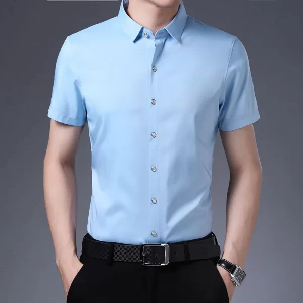 Camisas masculina monocromáticas, manga curta versátil, tops finos, de rua, escritório, trabalho, moda social, verão - Image 3