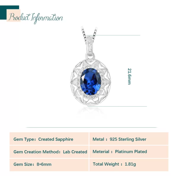 Colar feminino, 925 Colar de Prata Esterlina, Forma Oval, Criado Pingente Safira, Sem Corrente, Diário Jóias, 1.75ct. - Image 2