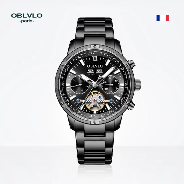 Relógio de pulso automático masculino, Oblvlo, de aço tourbillon, super luminosa relógios à prova d água CM-T - Image 10