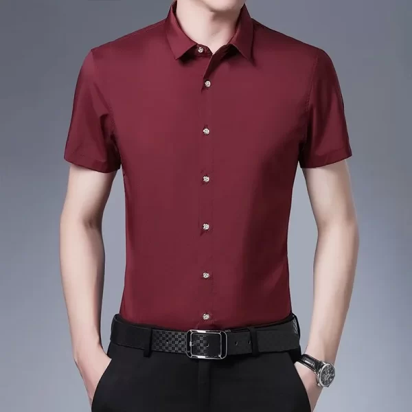 Camisas masculina monocromáticas, manga curta versátil, tops finos, de rua, escritório, trabalho, moda social, verão - Image 5