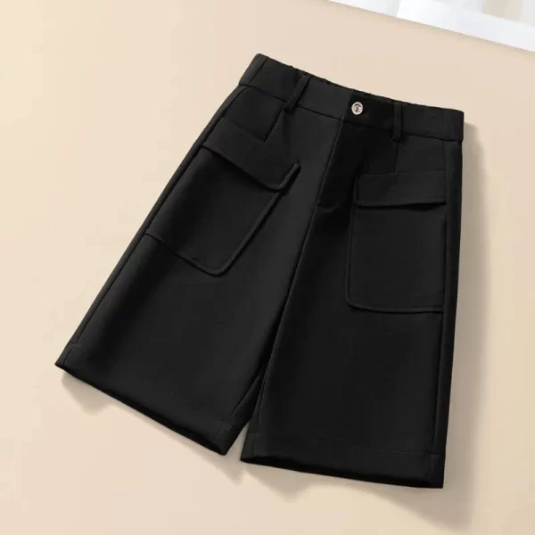 Shorts feminino casual, reto de perna larga, sólido, coreano, cintura alta, botão coreano moda verão primavera - Image 7