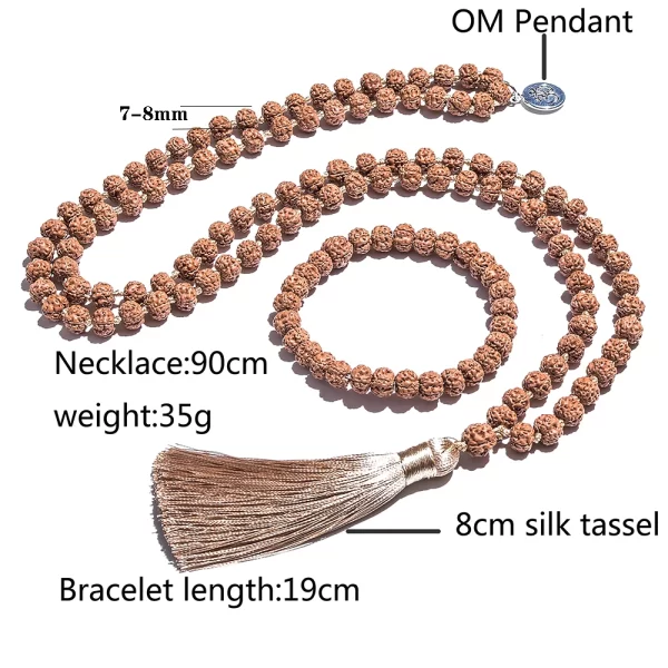Colar/pulseira feminino (conjunto), 7-8mm original rudraksha frisado atado japamala, meditação yoga bênção jóias 108 mala rosário - Image 3