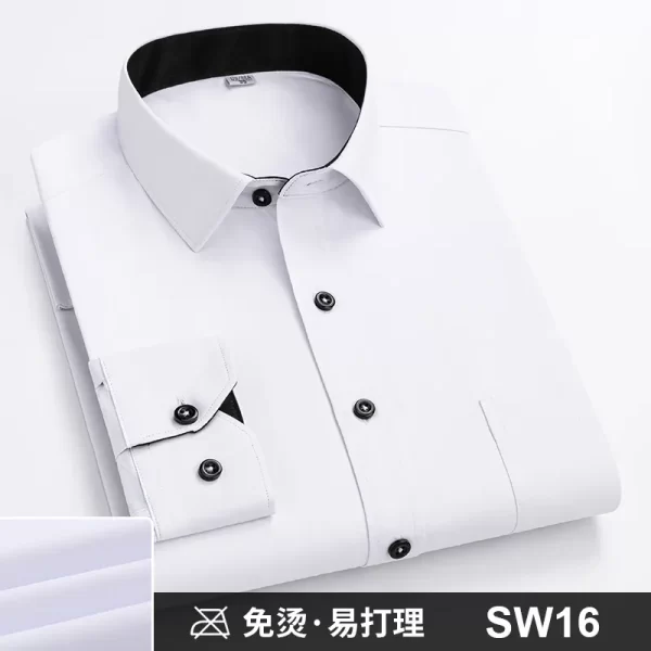 Camisas masculina formal de manga comprida, camisa de escritório extragrande, listrada de cor sólida, anti-rugas, sem engomar, camisas brancas de negócios, S ~ 8XL - Image 20